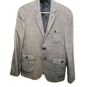 Banana Republic 40S Tweed Blazer Sport Coat Gray Elbow Patches Safari Fall 2011